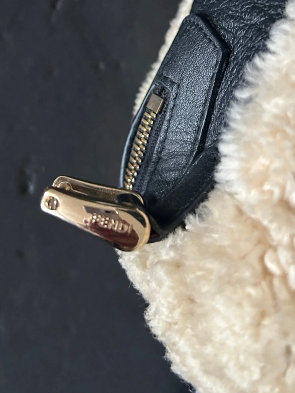 Brown Monogram Satchel with Cream Shearling Trim